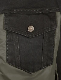 Hybrid Nylon And Denim Bomber Jacket