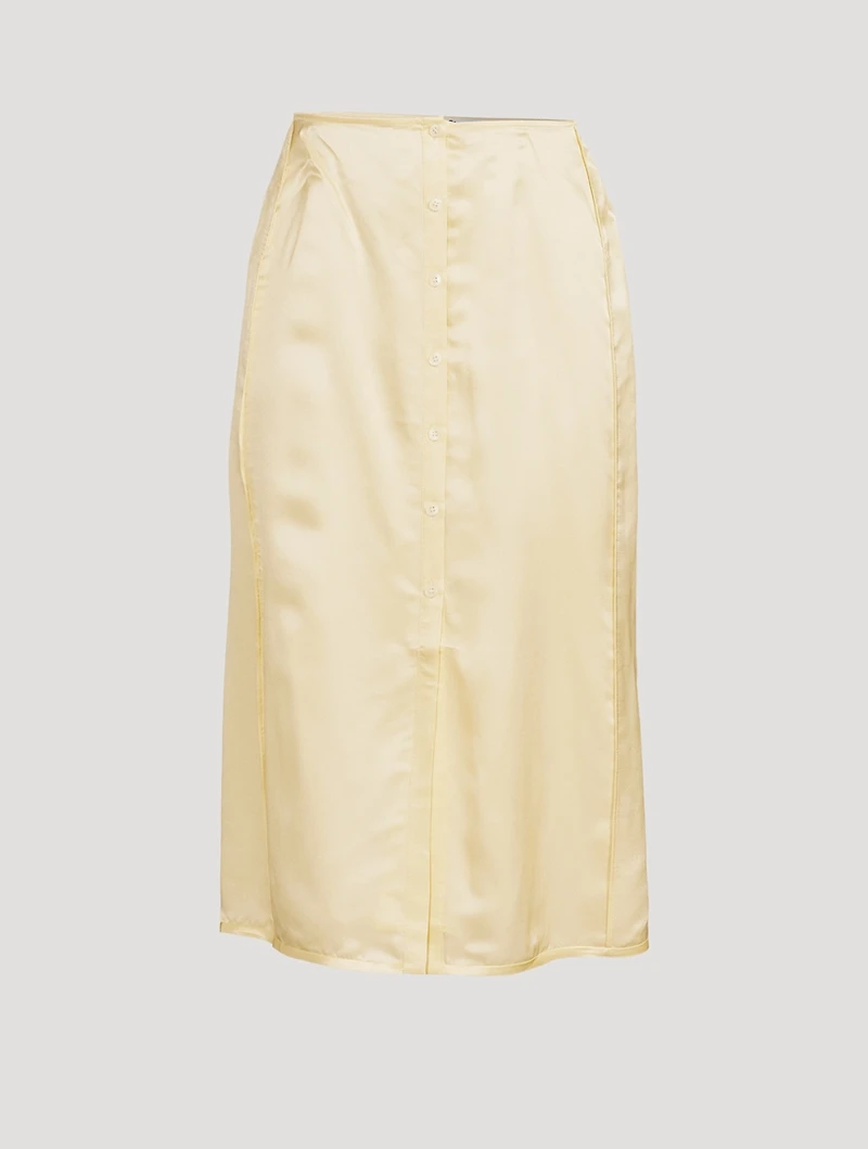 Light Satin Button-Up Slip Skirt