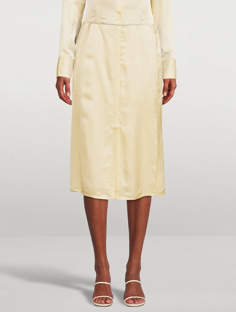 Light Satin Button-Up Slip Skirt