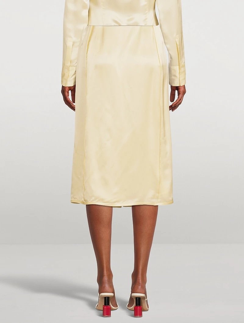 Light Satin Button-Up Slip Skirt