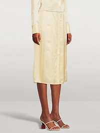 Light Satin Button-Up Slip Skirt