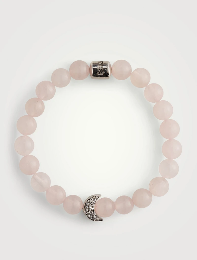 Bohème Smooth Rose Quartz And Sterling Silver Bracelet With White Topaz