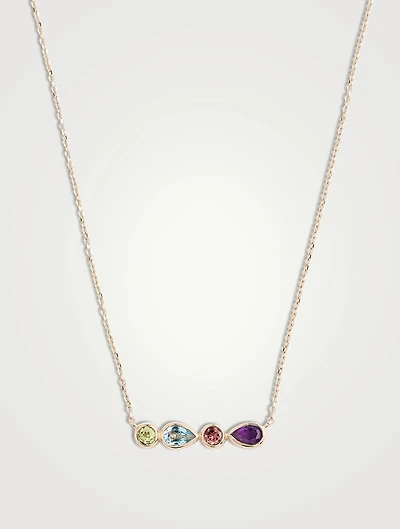 Classique 14k Gold Linéa Micro Bar Necklace With Tourmaline, Peridot, Amethyst And Topaz