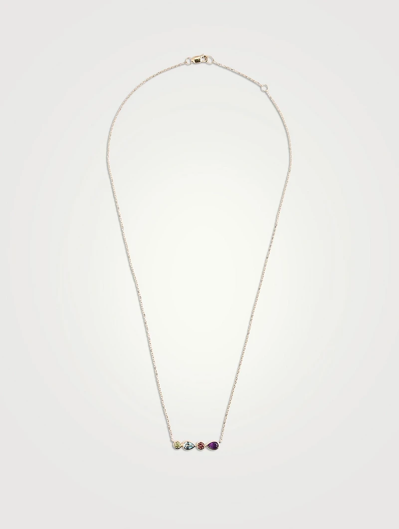 Classique 14k Gold Linéa Micro Bar Necklace With Tourmaline, Peridot, Amethyst And Topaz