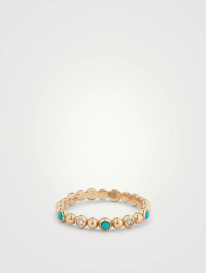Dew Drop Étoile 14K Gold Ring With Diamonds And Turquoise