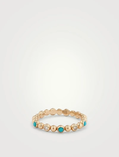 Dew Drop Étoile 14K Gold Ring With Diamonds And Turquoise