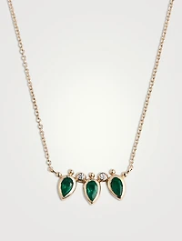 Mini Bezel Bouquet Fan 14K Gold Necklace With Emeralds And Diamonds