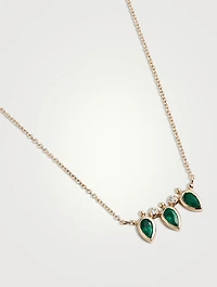 Mini Bezel Bouquet Fan 14K Gold Necklace With Emeralds And Diamonds