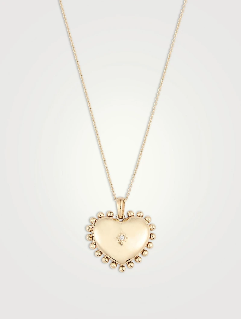 Dew Drop 14K Gold Mini Heart Locket Necklace With Diamond