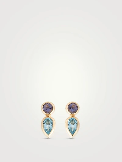Classique 14K Gold Linea Ear Crawler Earrings With Topaz And Iolite