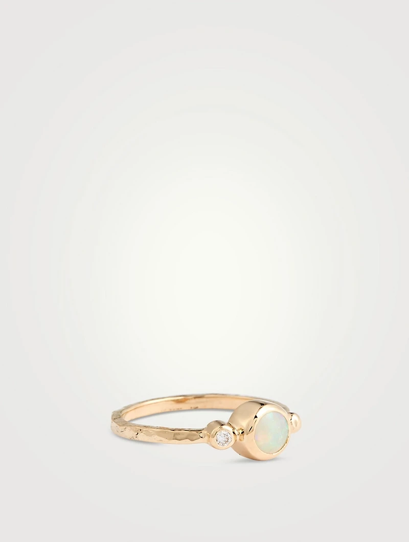 Dew Drop 14K Gold Bonheur Opal Ring With Diamond