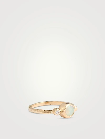 Dew Drop 14K Gold Bonheur Opal Ring With Diamond