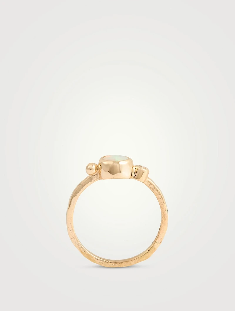Dew Drop 14K Gold Bonheur Opal Ring With Diamond