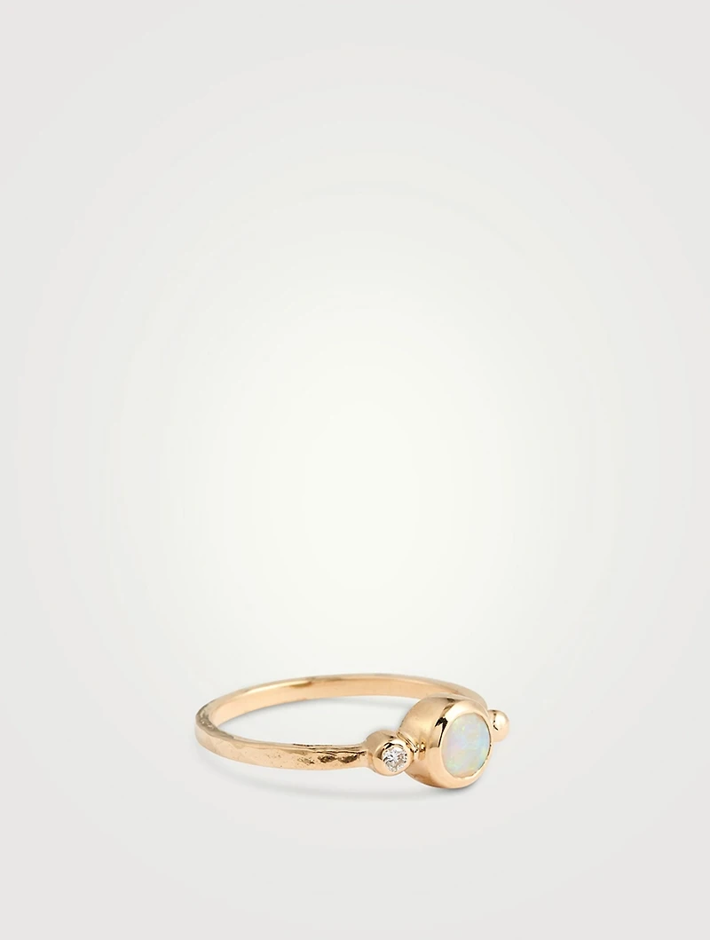Dew Drop 14K Gold Bonheur Opal Ring With Diamond
