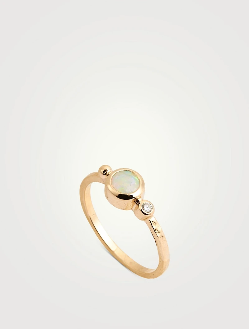 Dew Drop 14K Gold Bonheur Opal Ring With Diamond