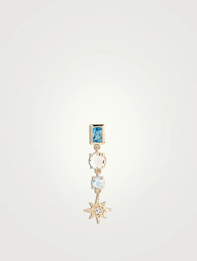 Aztec 14K Gold Luna Single Charm Earring With Blue And White Topaz