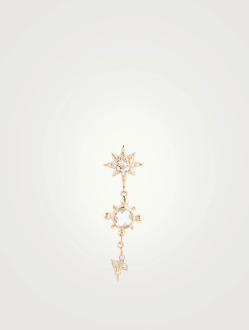 Aztec Luna 14K Gold Single Charm Earring With Clear Topaz And Diamonds