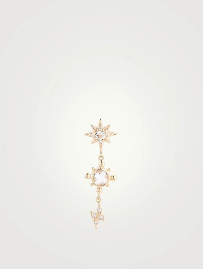 Aztec Luna 14K Gold Single Charm Earring With Clear Topaz And Diamonds