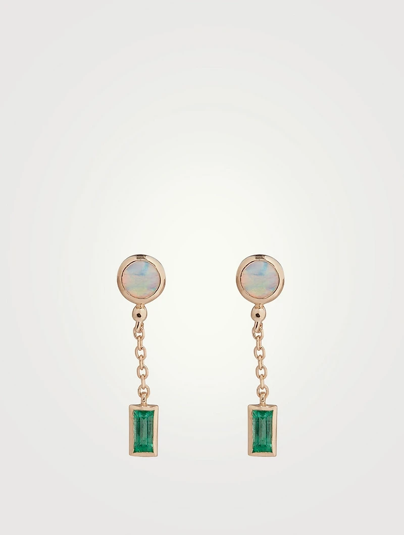 Cléo Carré 14K Gold Chain Drop Earrings With Opal And Emeralds