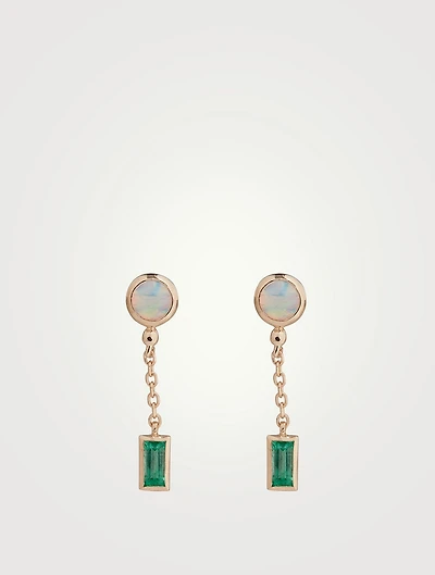 Cléo Carré 14K Gold Chain Drop Earrings With Opal And Emeralds
