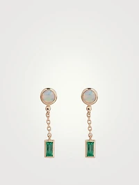 Cléo Carré 14K Gold Chain Drop Earrings With Opal And Emeralds