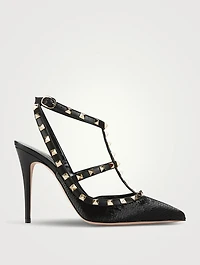 Rockstud Embellished Satin Ankle-Strap Pumps