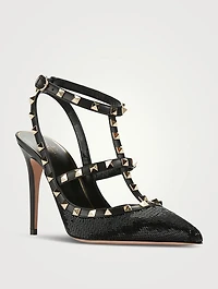 Rockstud Embellished Satin Ankle-Strap Pumps