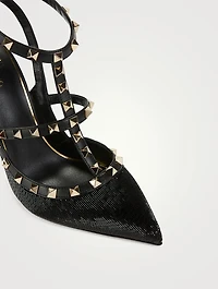 Rockstud Embellished Satin Ankle-Strap Pumps
