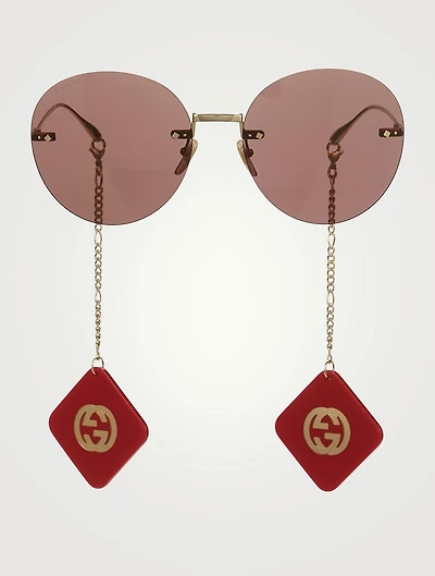 Round Sunglasses With Logo Pendants