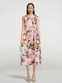 Faille Belted Midi Dress Magnolia Print