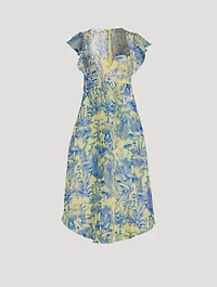 Silk Midi Dress Mushroom Print