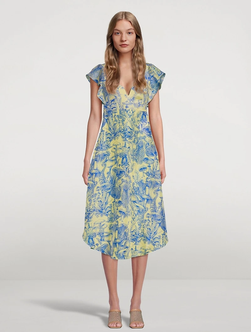Silk Midi Dress Mushroom Print
