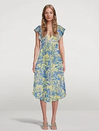 Silk Midi Dress Mushroom Print