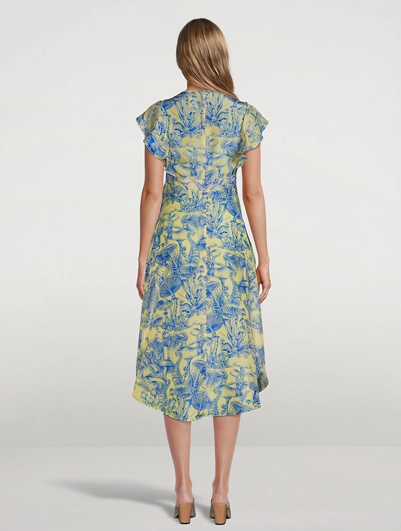 Silk Midi Dress Mushroom Print
