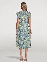 Silk Midi Dress Mushroom Print