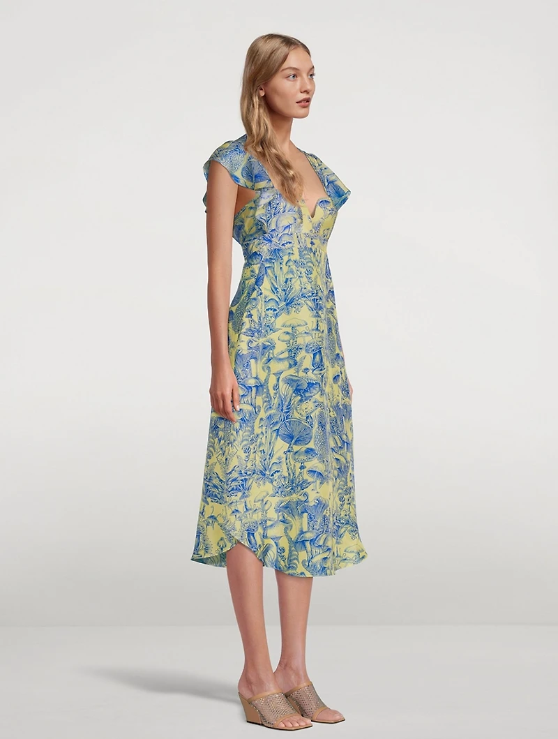 Silk Midi Dress Mushroom Print