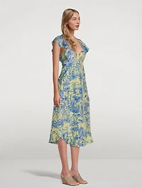 Silk Midi Dress Mushroom Print