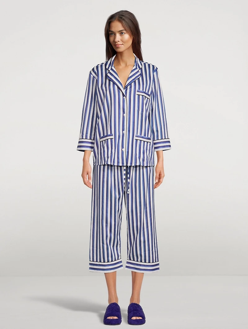 Cotton Striped Cropped Pajama Set