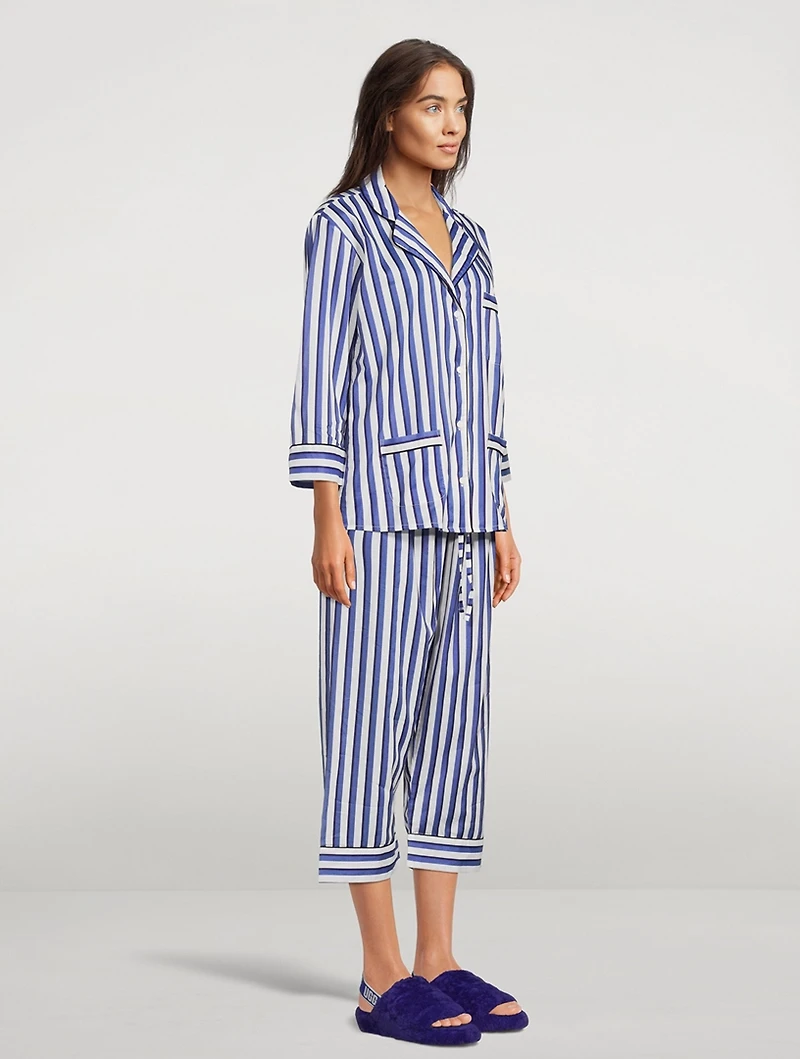 Cotton Striped Cropped Pajama Set