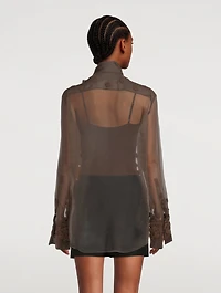 Embroidered Organza Blouse With Scarf