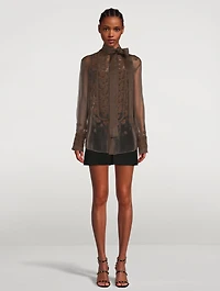Embroidered Organza Blouse With Scarf