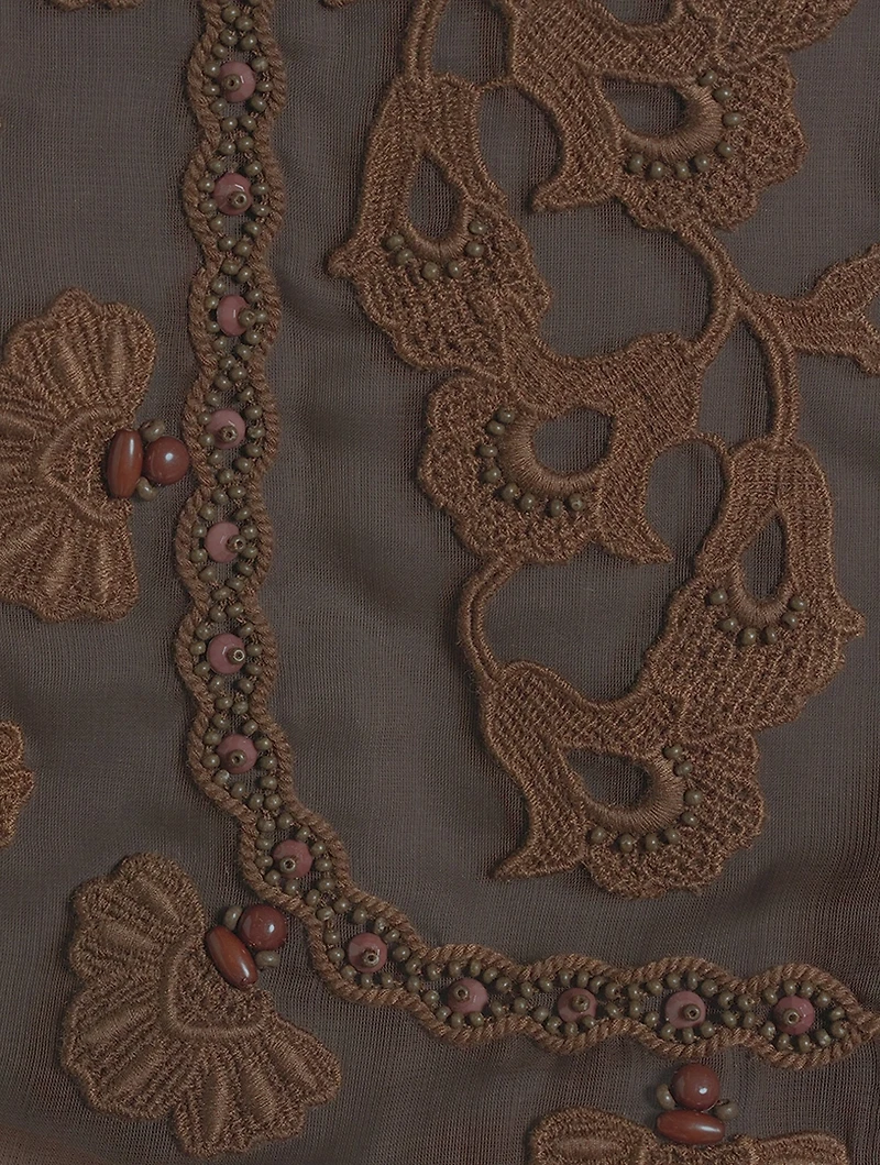 Embroidered Organza Blouse With Scarf