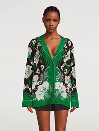 Crepe De Chine Pajama Shirt Street Flowers Tulipop Print