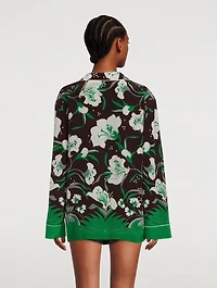 Crepe De Chine Pajama Shirt Street Flowers Tulipop Print