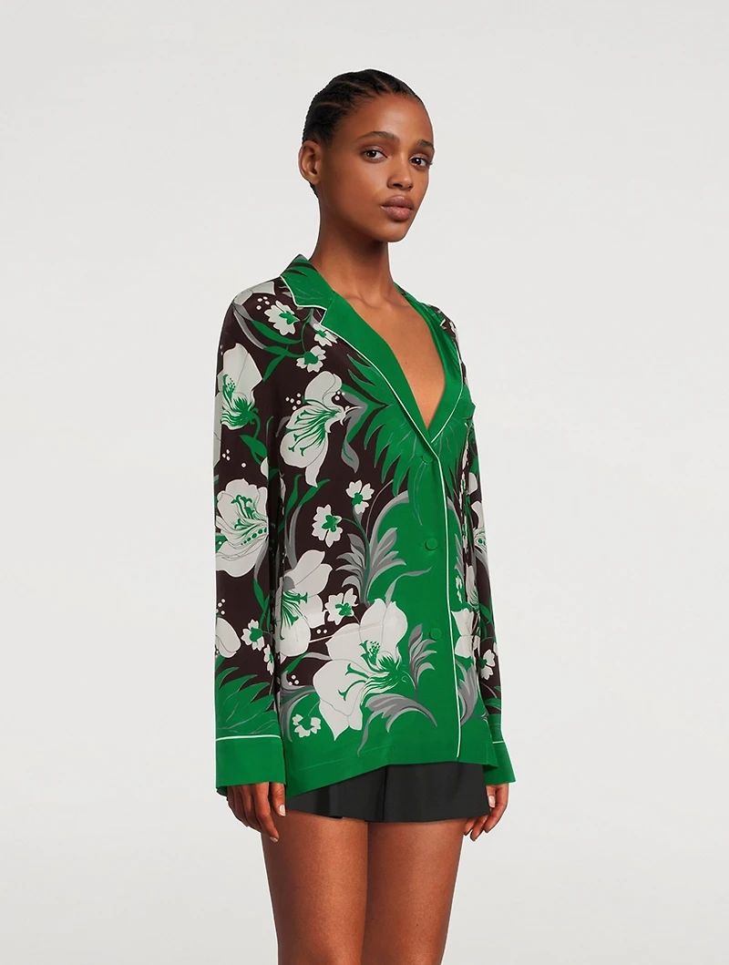 Crepe De Chine Pajama Shirt Street Flowers Tulipop Print