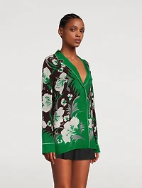 Crepe De Chine Pajama Shirt Street Flowers Tulipop Print