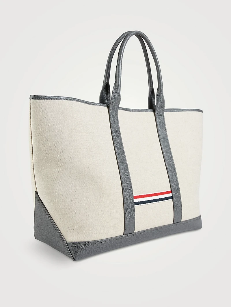 Heavy Linen Leather-Handle Tote Bag