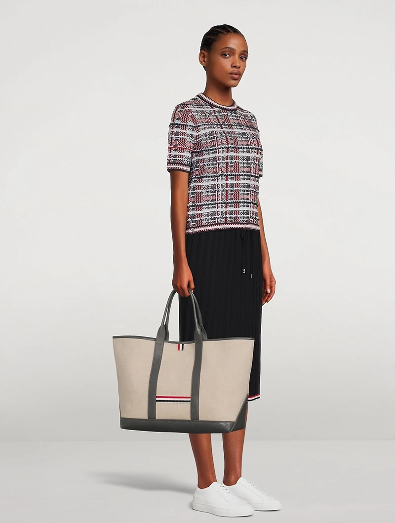 Heavy Linen Leather-Handle Tote Bag