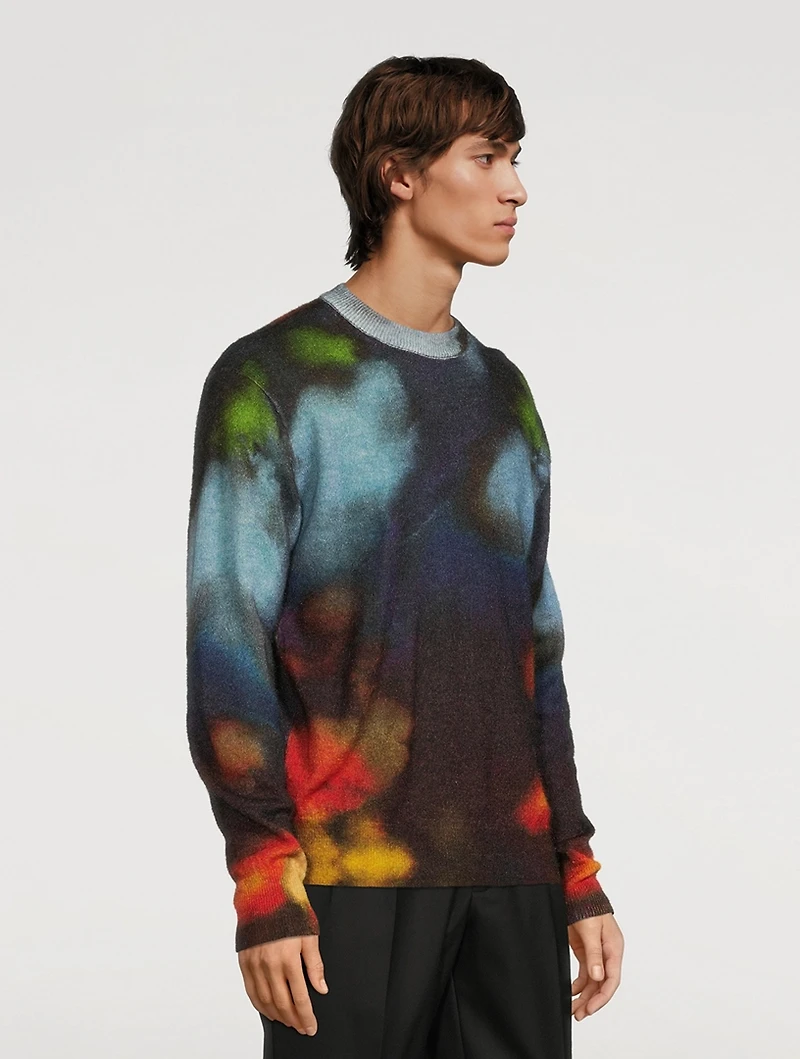 Wool And Mohair Sweater Ink Spill Print