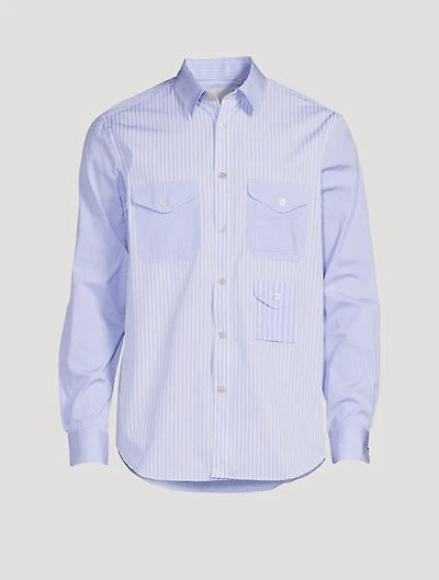 Multi-Pocket Shirt Mix-Up Stripe Print